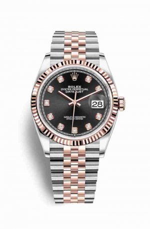 Swiss Replica Rolex Datejust 36 Everose gold 126231 Black diamonds Watch