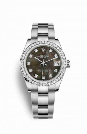 Swiss Replica Rolex Datejust 31 White gold 178384 Black mother-of-pearl diamonds Watch