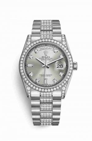 Swiss Replica Rolex Day-Date 36 diamonds 118389 Silver diamonds Watch