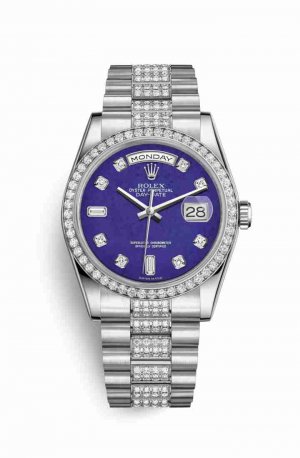 Swiss Replica Rolex Day-Date 36 Platinum 118346 Lapis Lazuli diamonds Watch