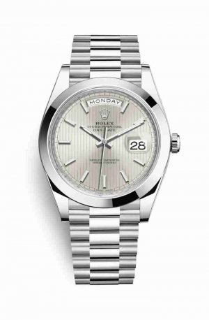 Swiss Replica Rolex Day-Date 40 Platinum 228206 Silver stripe motif Dial Watch