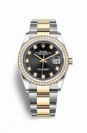Swiss Replica Rolex Datejust 36 Yellow 126283RBR Black diamonds Watch