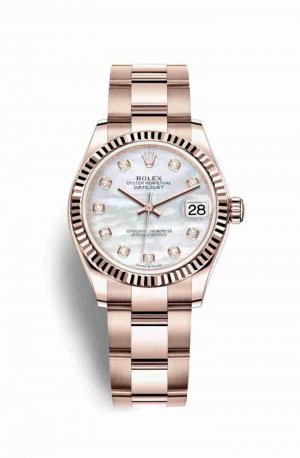 Swiss Replica Rolex Datejust 31 Everose gold 278275 White mother-of-pearl diamonds Watch