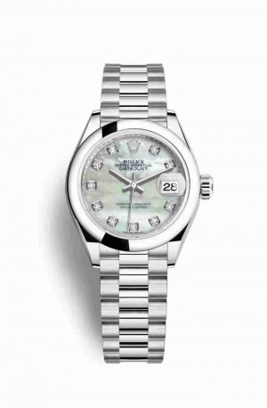 Swiss Replica Rolex Datejust 28 Platinum 279166 White mother-of-pearl diamonds Watch