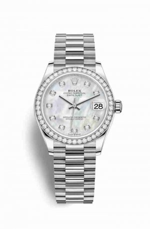 Swiss Replica Rolex Datejust 31 278289RBR White mother-of-pearl diamonds Watch