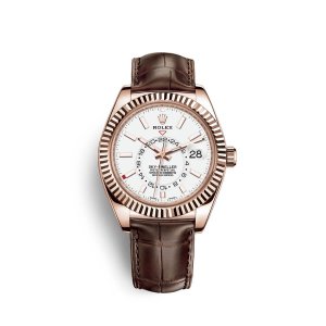 Fake Rolex Sky-Dweller 18 ct Everose gold M326135-0006 White Dial Watch