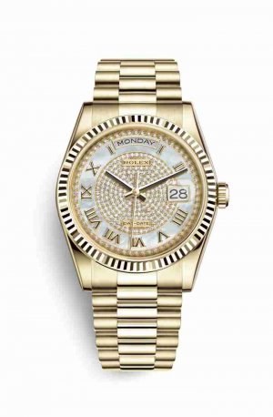 Swiss Replica Rolex Day-Date 36 118238 White mother-of-pearl diamond paved Dial Watch