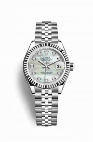 Swiss Replica Rolex Datejust 28 White gold 279174 White mother-of-pearl diamonds Watch