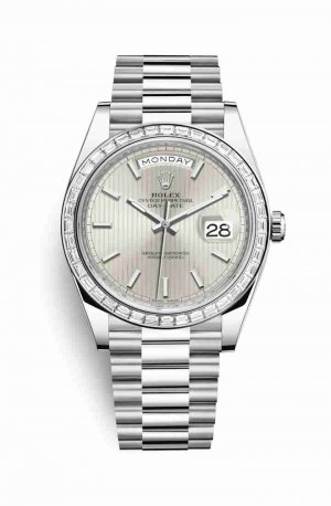 Swiss Replica Rolex Day-Date 40 Platinum 228396TBR Silver stripe motif Dial Watch