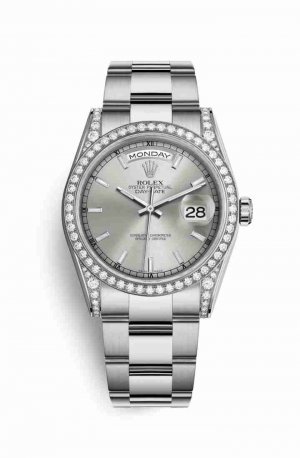 Swiss Replica Rolex Day-Date 36 diamonds 118389 Silver Dial Watch