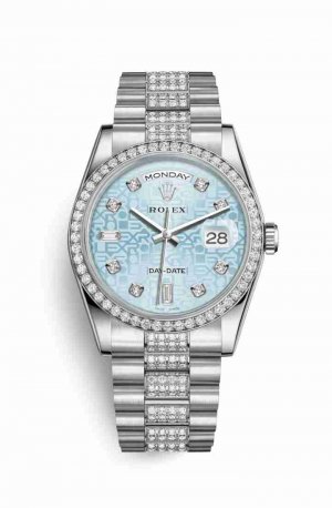 Swiss Replica Rolex Day-Date 36 Platinum 118346 Ice blue Jubilee diamonds Watch