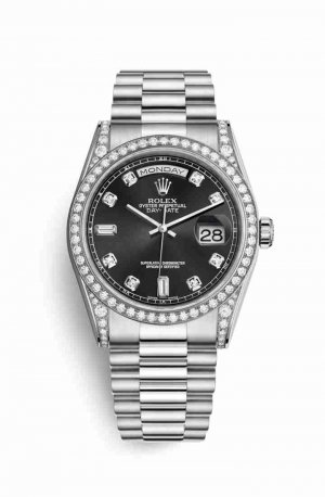 Swiss Replica Rolex Day-Date 36 diamonds 118389 Black diamonds Watch