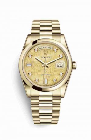 Swiss Replica Rolex Day-Date 36 118208 Champagne mother-of-pearl Jubilee diamonds Watch