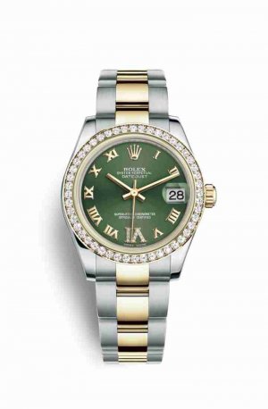 Swiss Replica Rolex Datejust 31 Yellow 178383 Olive green diamonds Watch