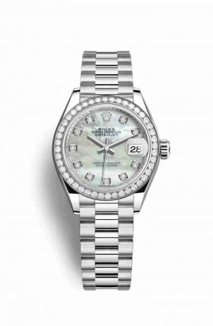 Swiss Replica Rolex Datejust 28 Platinum 279136RBR White mother-of-pearl diamonds Watch