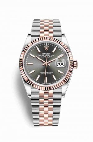 Swiss Replica Rolex Datejust 36 Everose gold 126231 Dark rhodium Dial Watch