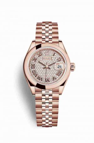 Swiss Replica Rolex Datejust 28 Everose gold Diamond-paved Dial m279165-0024
