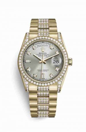 Swiss Replica Rolex Day-Date 36 118388 Silver diamonds Watch