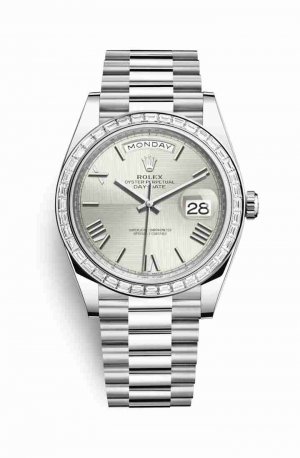 Swiss Replica Rolex Day-Date 40 Platinum 228396TBR Silver quadrant motif Dial Watch