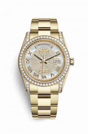 Swiss Replica Rolex Day-Date 36 118388 White mother-of-pearl diamond paved Dial Watch