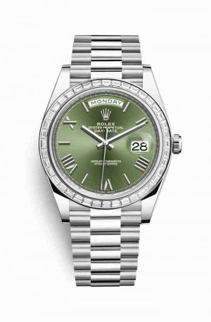 Swiss Replica Rolex Day-Date 40 Platinum 228396TBR Olive green Dial Watch