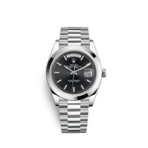 Fake Rolex Day-Date 40 Platinum M228206-0031 Black Dial Watch