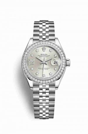 Swiss Replica Rolex Datejust 28 White gold 279384RBR Silver diamonds Watch