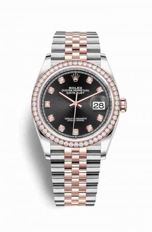 Swiss Replica Rolex Datejust 36 Everose gold 126281RBR Black diamonds Watch