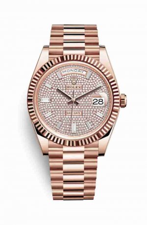 Swiss Replica Rolex Day-Date 40 Everose gold 228235 Diamond-paved Dial Watch