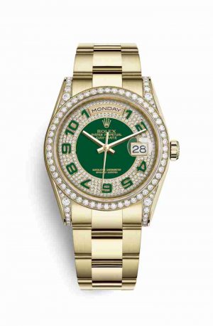 Swiss Replica Rolex Day-Date 36 118388 Green diamond paved Dial Watch