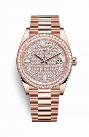Swiss Replica Rolex Day-Date 40 Everose gold 228345RBR Diamond-paved Dial Watch