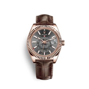 Fake Rolex Sky-Dweller 18 ct Everose gold M326135-0008 Dark rhodium Dial Watch