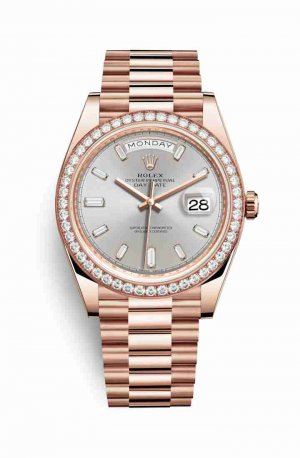 Swiss Replica Rolex Day-Date 40 Everose gold 228345RBR Sundust diamonds Watch