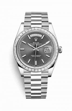 Swiss Replica Rolex Day-Date 40 Platinum 228396TBR Dark rhodium stripe motif Dial Watch