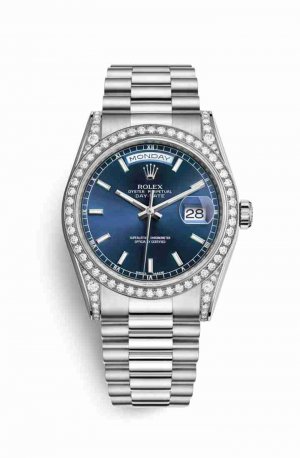 Swiss Replica Rolex Day-Date 36 diamonds 118389 Blue Dial Watch