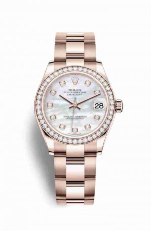Swiss Replica Rolex Datejust 31 Everose gold 278285RBR White mother-of-pearl diamonds Watch