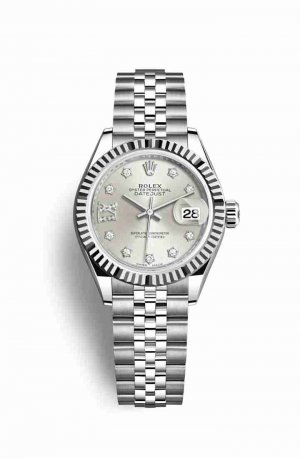 Swiss Replica Rolex Datejust 28 White gold 279174 Silver diamonds Watch