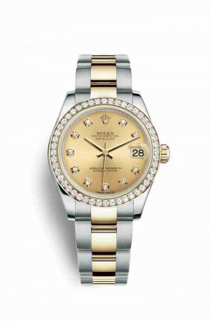 Swiss Replica Rolex Datejust 31 Yellow 178383 Champagne diamonds Watch