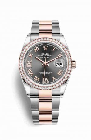 Swiss Replica Rolex Datejust 36 Everose gold 126281RBR Dark rhodium diamonds Watch