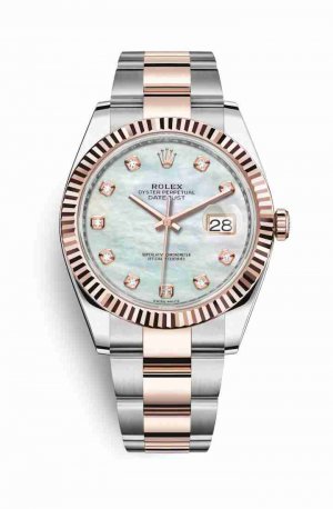Swiss Replica Rolex Datejust 41 Everose gold 126331 White mother-of-pearl diamonds Watch