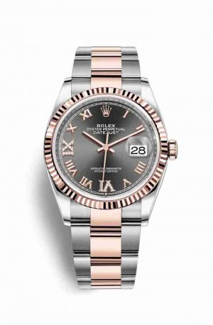 Swiss Replica Rolex Datejust 36 Everose gold 126231 Dark rhodium diamonds Watch