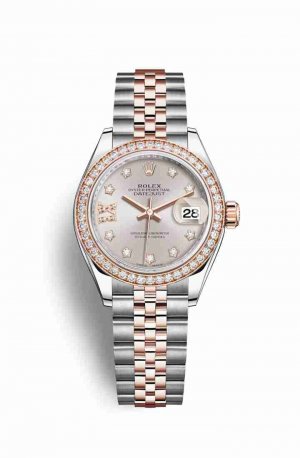 Swiss Replica Rolex Datejust 28 Everose gold 279381RBR Sundust diamonds Watch