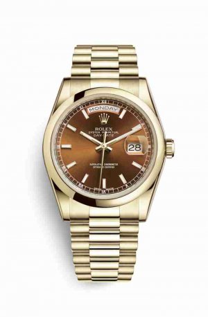 Swiss Replica Rolex Day-Date 36 118208 Cognac Dial Watch