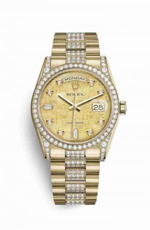Swiss Replica Rolex Day-Date 36 118388 Champagne mother-of-pearl Jubilee diamonds Watch