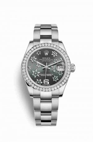 Swiss Replica Rolex Datejust 31 White gold 178384 Dark rhodium raised floral motif Dial Watch
