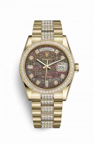 Swiss Replica Rolex Day-Date 36 118348 Black mother-of-pearl Jubilee diamonds Watch