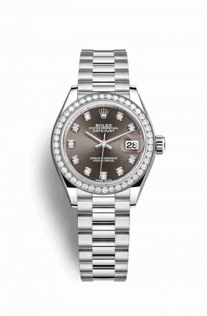 Swiss Replica Rolex Datejust 28 Platinum 279136RBR Dark grey diamonds Watch