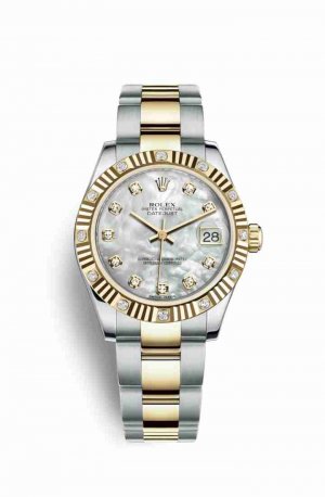 Swiss Replica Rolex Datejust 31 Yellow 178313 White mother-of-pearl diamonds Watch