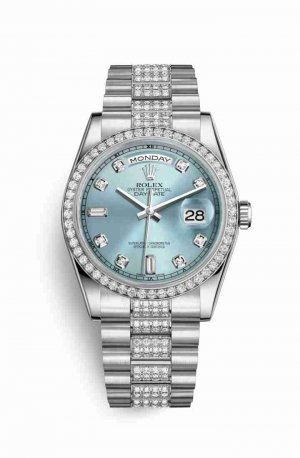 Swiss Replica Rolex Day-Date 36 Platinum 118346 Ice blue diamonds Watch