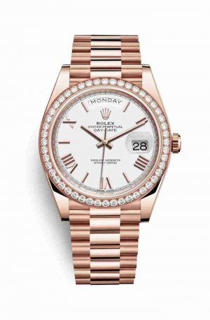 Swiss Replica Rolex Day-Date 40 Everose gold 228345RBR White Dial Watch